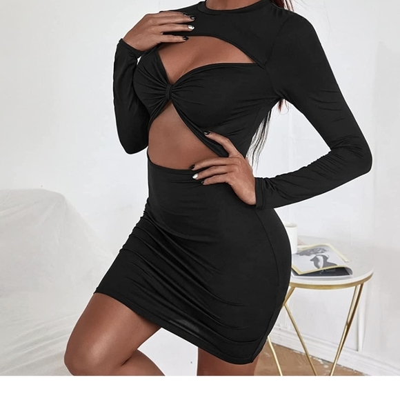 CUT Out Ruched Bodycon Dress Shein Size Large - Picture 4 of 8